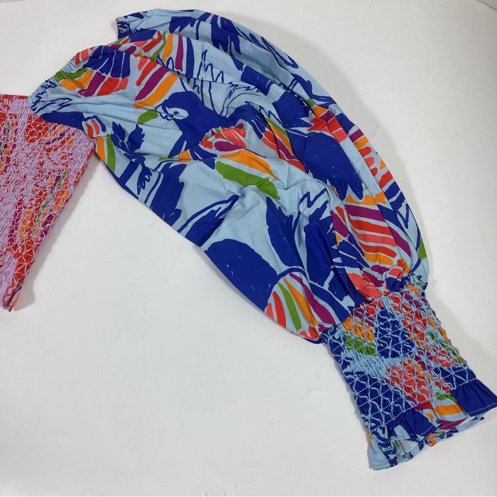 Farm Rio Mixed Print Smocked Cotton Crop Top Puff Sleeve Medium NWT - Picture 11 of 12